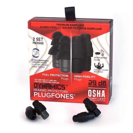 Plugfones Plugfones Dynamics 29 dB Nylon/Silicone/Soft Foam Tri-flange Hearing Protector Black/Gray 2 pair PHILIPSFP-B